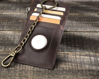 Portefeuille AirTag minimaliste, porte-cartes en cuir, porte-cartes porte-clés en cuir, cadeau pour homme, cadeau de fête des pères, cadeau petit ami, cadeau pour lui