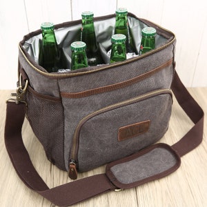 Lunch Cooler Bag with Bottle Opener, Insulated Cooler Beer Bag, Heavy Canvas Lunch Picnic Bag, Groomsmen Gift Bag, Best Christmas Gift