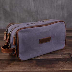 Sac de toilette en toile cirée, sac de kit Dopp en toile imperméable, sac de kit de rasage, cadeau de mari, cadeau du père, cadeau de petit ami pour lui image 5