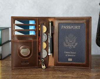 Personalized Leather Passport Holder, RFID Blocking Travel Passport Wallet