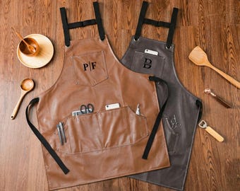 Personalisierte Lederschürze, individuell gravierte wasserdichte PU-Schürze
