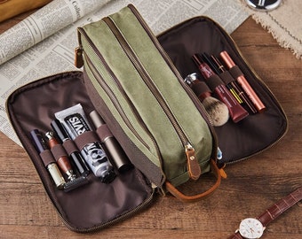 Personalized Gifts for Groomsmen, Custom Toiletry Bag, Waxed Canvas Dopp Kit Bag, Shaving Kit Bag, Gifts for Men, Father&#39;s Gift for Him