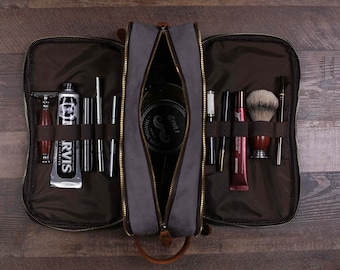 Gifts for Groomsmen, Personalized Waterproof Waxed Canvas Toiletry Bag, Custom Dopp Kit Bag, Shave Kit Bag, Wedding Gift, Christmas Gift