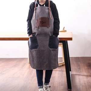 Personalized Apron, Leather and Canvas Apron, Barista apron, Restaurant apron, Cooking Apron, Apron with pockets, Bartender Apron