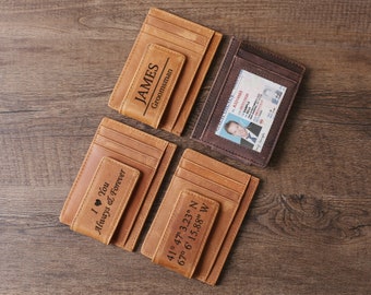 Portatarjetas de piel con clip para billetes, clip magnético de piel personalizado para billetes, clip de piel a medida para billetes, regalo para el padre, idea de regalo de boda