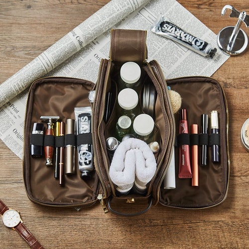Men's Travel Kit Leather Shave Kit Personalized Genuine Etsy
