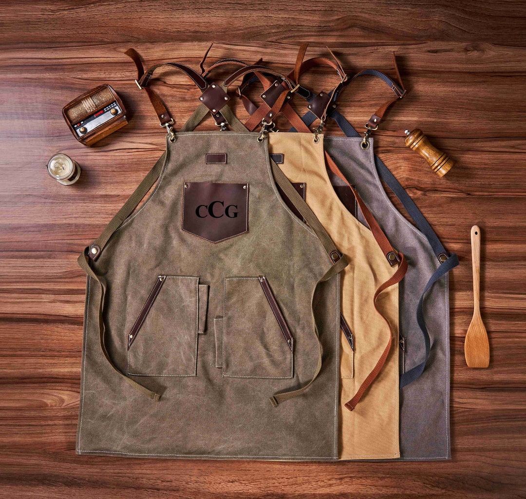 Canvas Apron for Men and Women, Personalized Canvas Leather Apron, Apron for Cooking, Woodworking, Barbeque