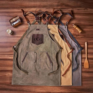 Canvas Apron for Men and Women, Personalized Canvas Leather Apron, Apron for Cooking, Woodworking, Barbeque, Gifts for Men, Gift for Him