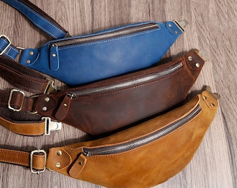 Personalized Leather Fanny Pack, Leather Belt Bag, Leather Sling Bags, Crossbody Bag, Belt Bag for Men, Best Men Gift, Father's Gift