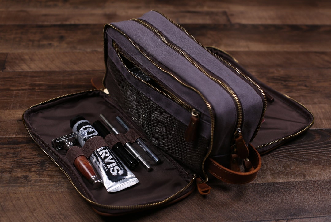 Waxed Canvas Toiletry Bag, Waterproof Canvas Dopp Kit Bag, Shaving Kit