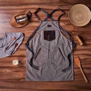 Personalized Canvas Leather Apron, Multi-Pocket Work Apron