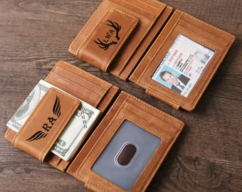 Clip de dinero de cuero personalizado, tarjetero con bloqueo RFID