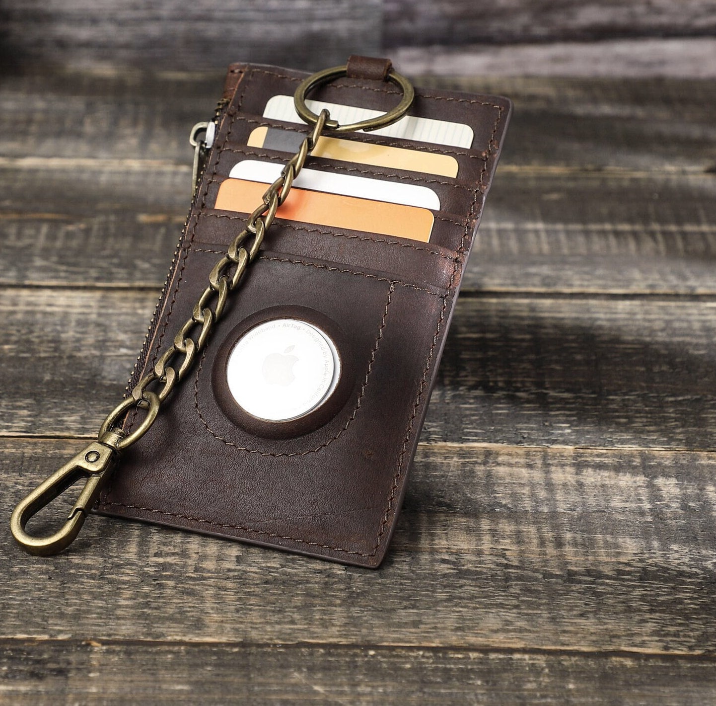 Minimalist AirTag Wallet, Leather Card Holder, Leather Keychain Card Holder, Gift for Men, Father's Day Gift, Boyfriend Gift, Gift for Him