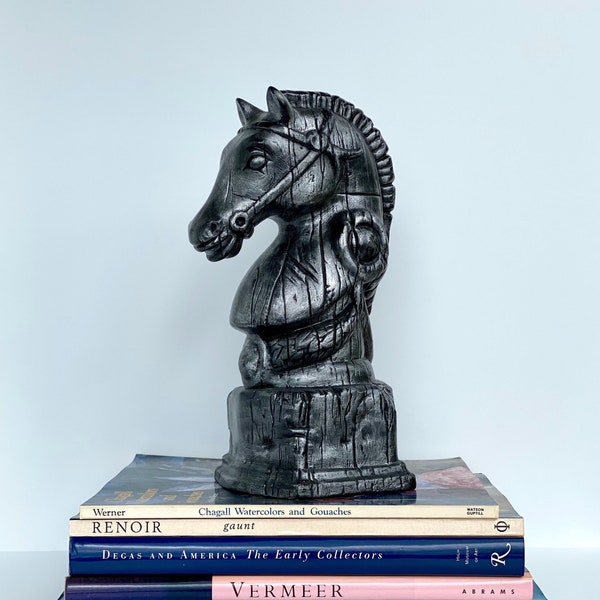 Large Vintage Horse Head Ceramic Statue. Vintage Chess Knight Decor. Gift for Chess Lover. Chess Knight Collection. Ceramic Horse Collection
