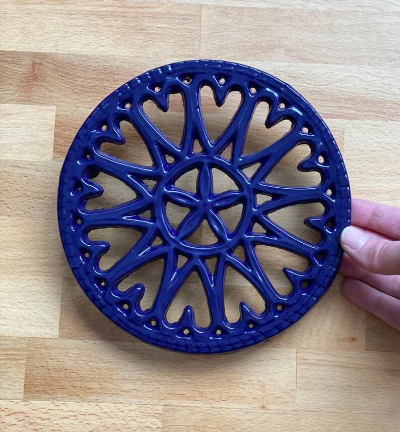 Vintage Dark Purple Cast Iron Trivet Wall Hanging with Hearts