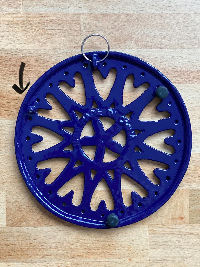 Vintage Dark Purple Cast Iron Trivet Wall Hanging with Hearts