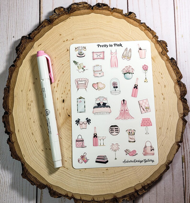 Pretty in Pink Sticker Sheet, French Style Stickers, Fashion Stickers ...