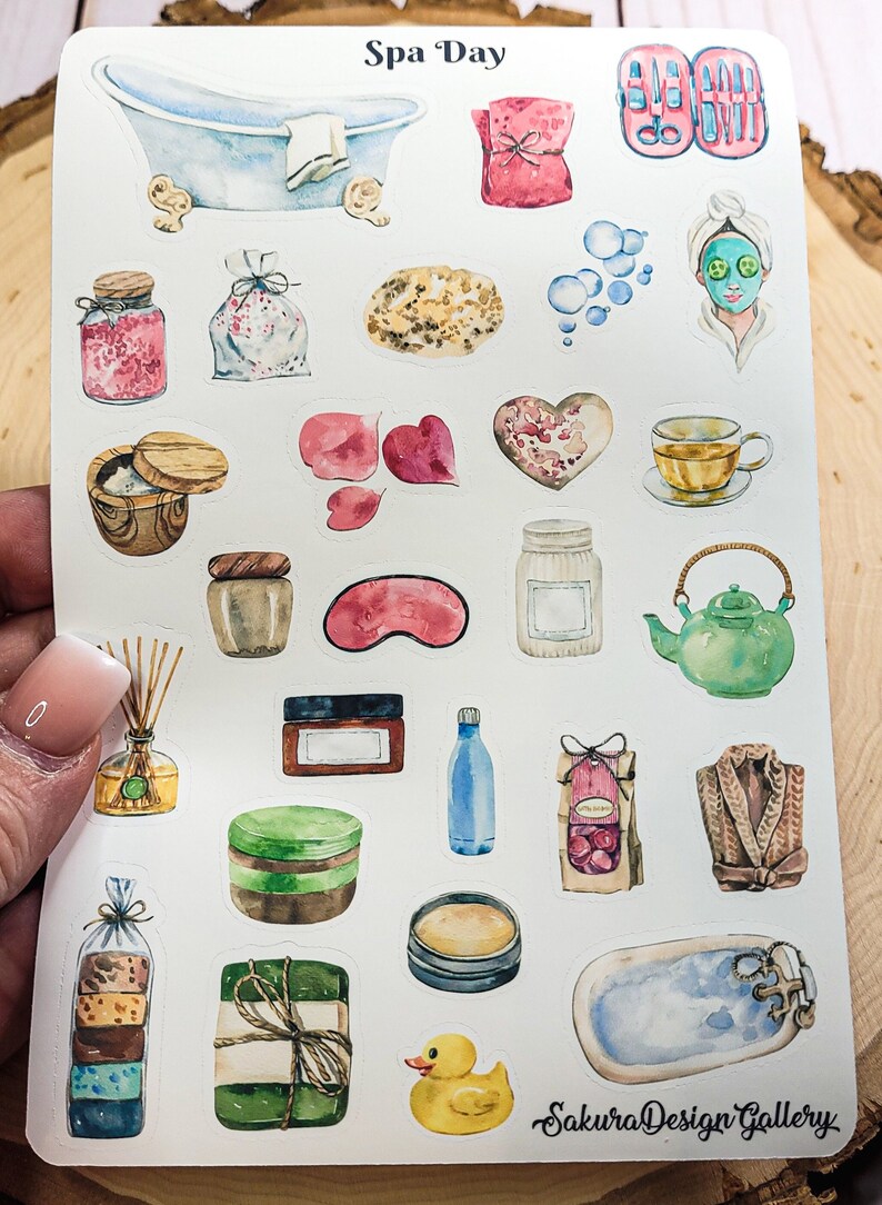 Spa Day Sticker Sheet, Self Care Stickers, Journal Stickers, Scrapbook ...