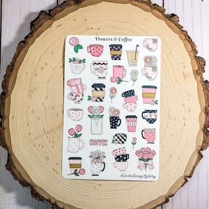 Flowers and Coffee Sticker Sheet, Coffee Lovers Stickers, Floral Coffee Stickers, Journal Stickers, Scrapbook Stickers, Planner Stickers