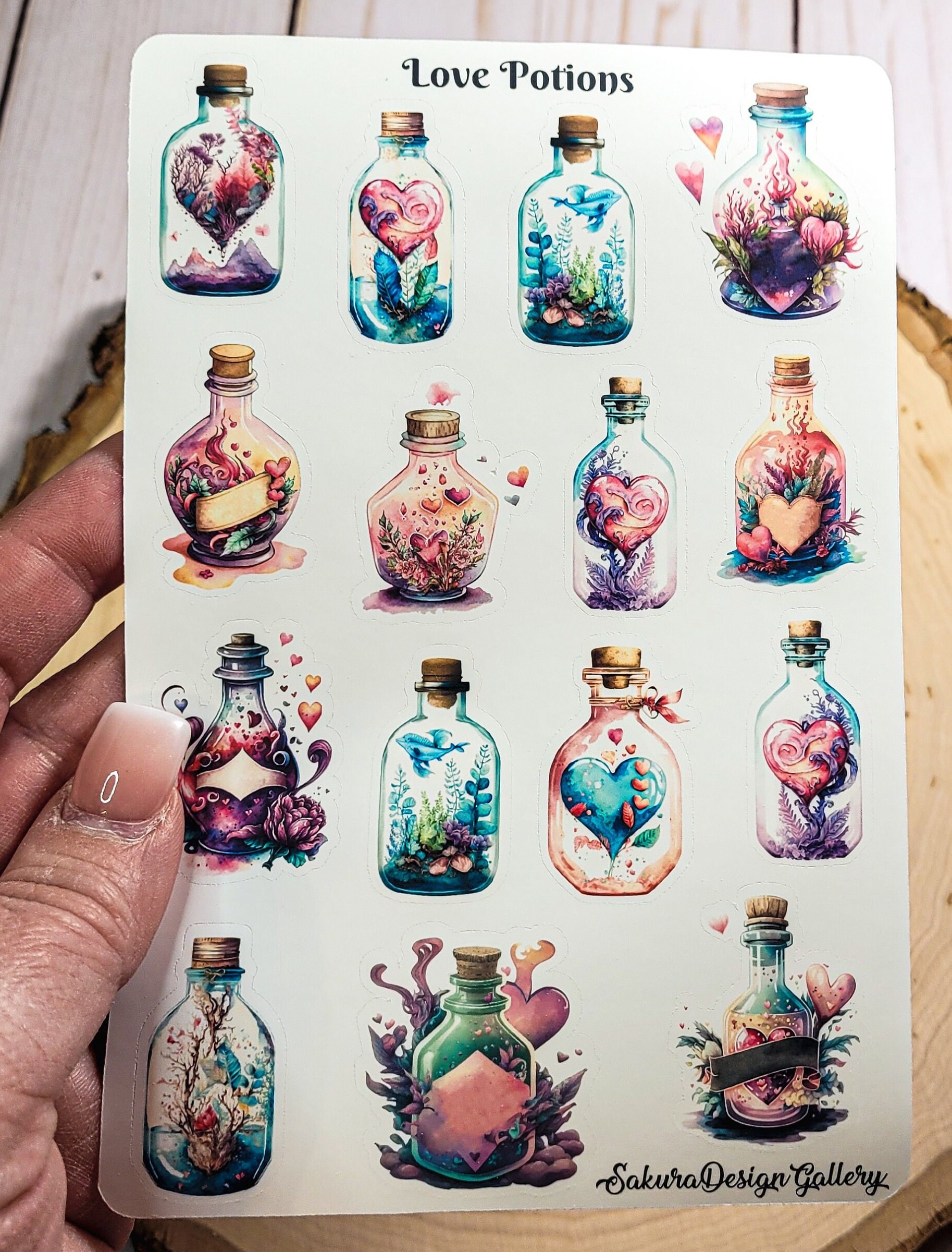 Love Potion Sticker Sheet, Valentine Stickers, Heart in a Bottle ...