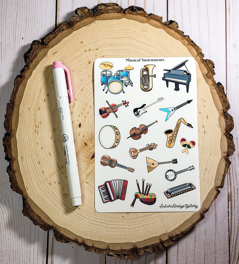 Musical Instrument Sticker Patch Musical Instruments Sticker Sheet, Guitar and Drum Stickers, Music ...