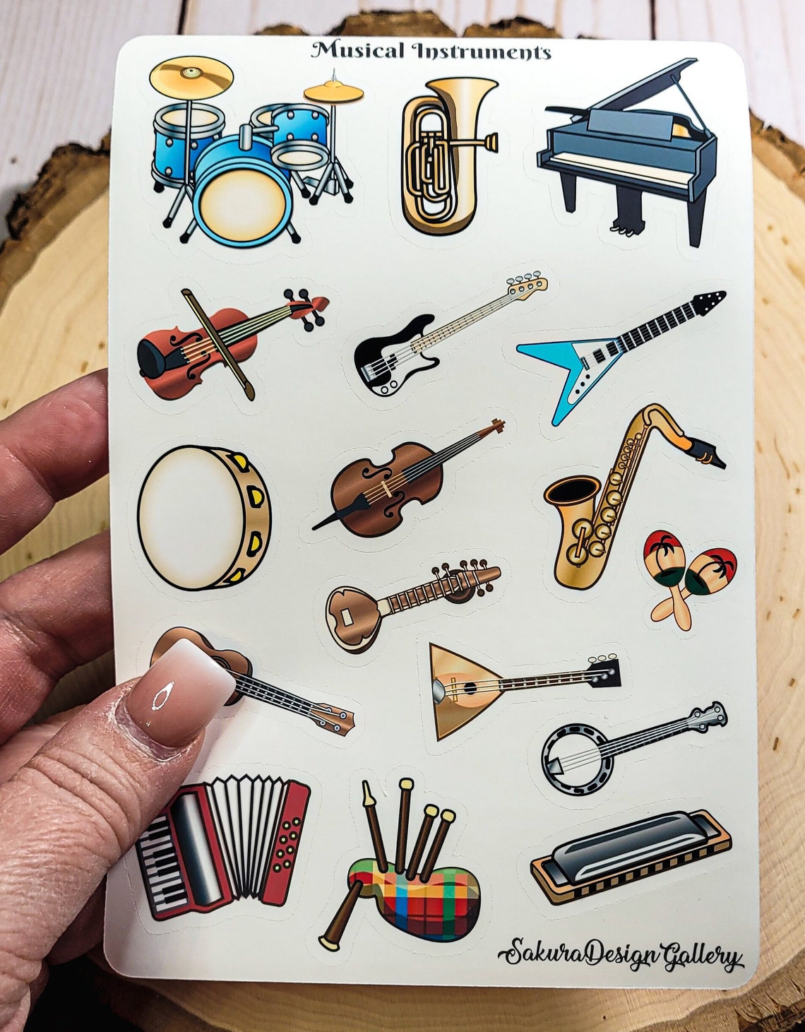 Stickers Intsrument Musical Instruments Sticker Sheet, Guitar and Drum Stickers, Music ...