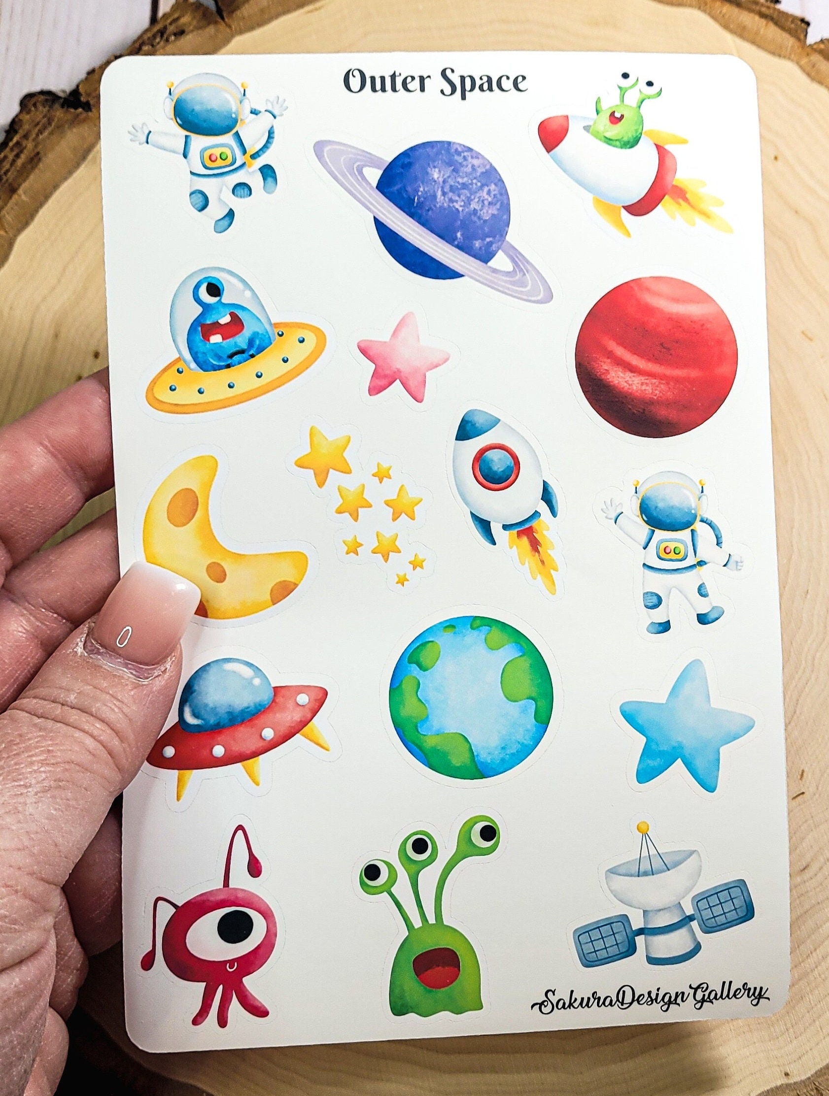 Outer Space Sticker Sheet, Cute Alien Stickers, Astronaut Stickers ...