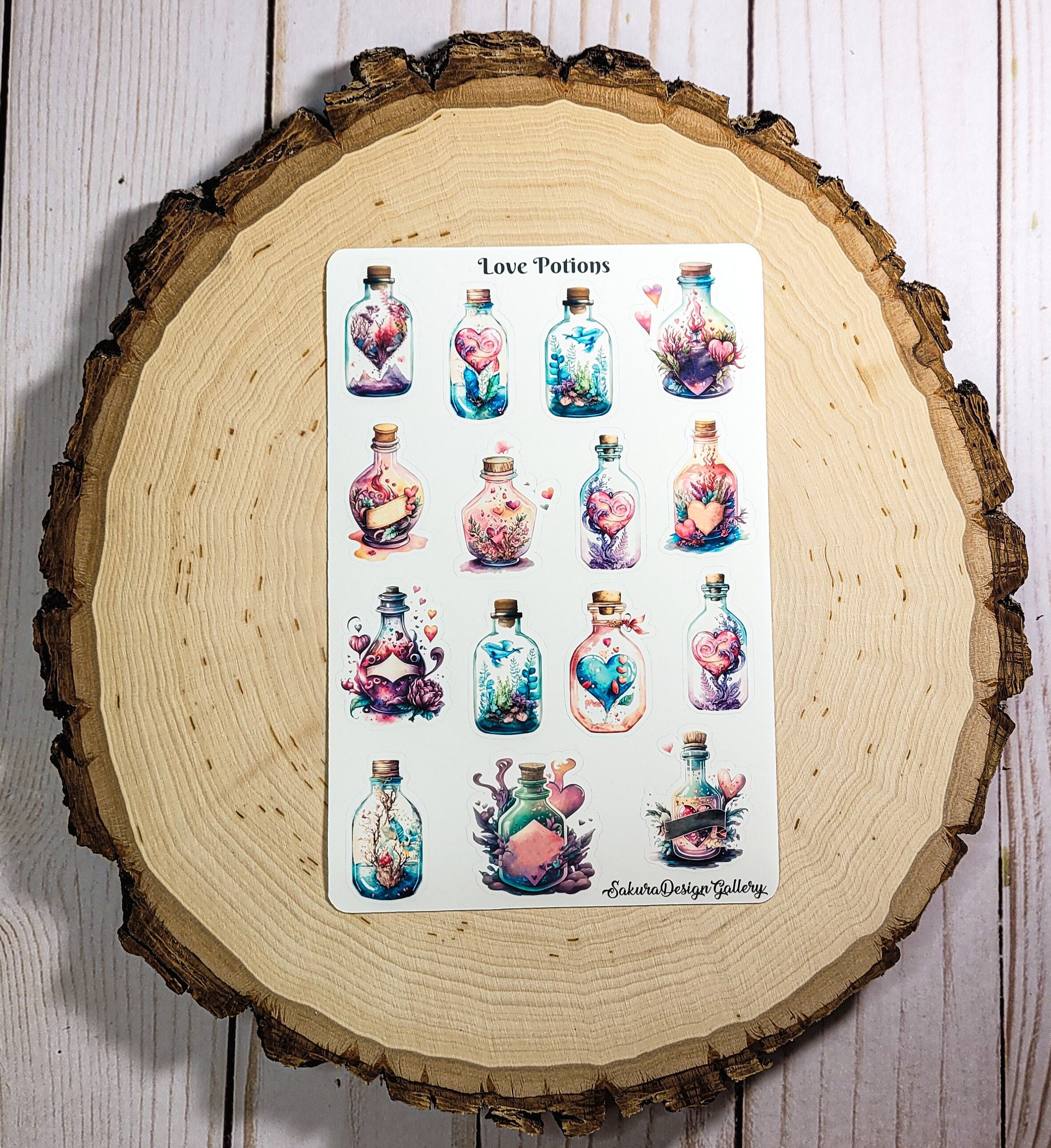 Love Potion Sticker Sheet, Valentine Stickers, Heart in a Bottle ...