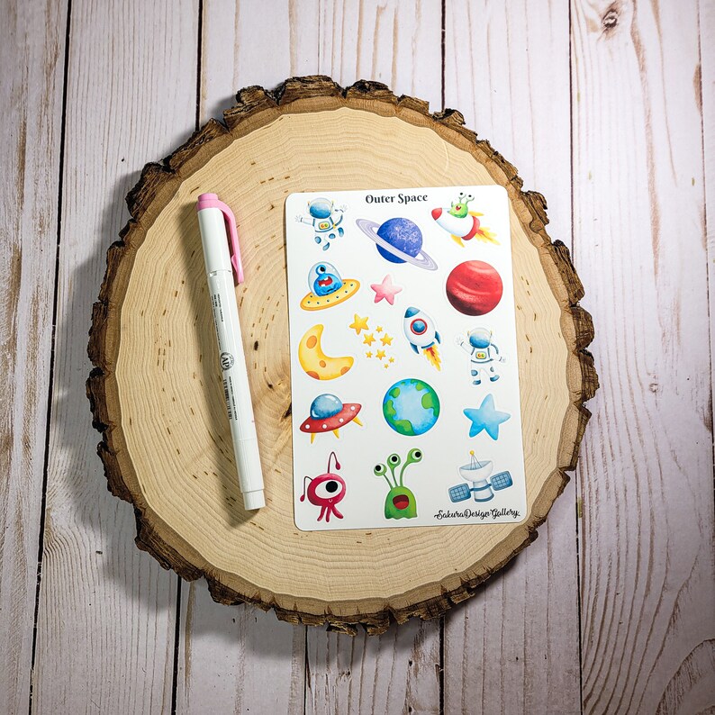 Outer Space Sticker Sheet, Cute Alien Stickers, Astronaut Stickers ...