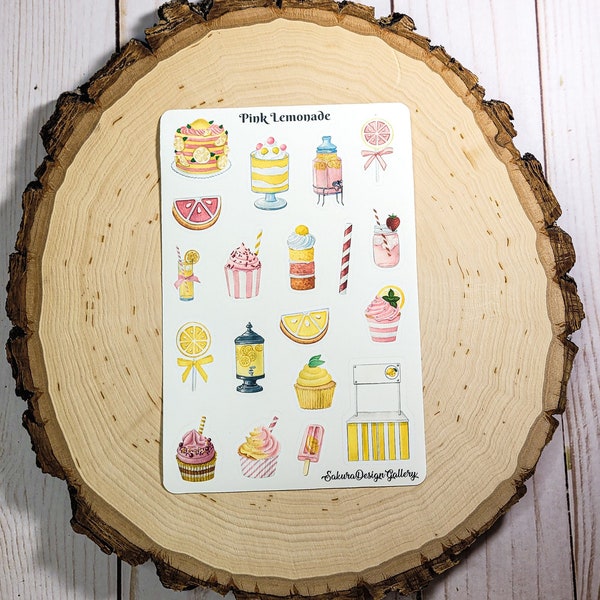 Pink Lemonade Sticker Sheet, Lemon Stickers, Journal Stickers, Scrapbook Stickers, Planner Stickers