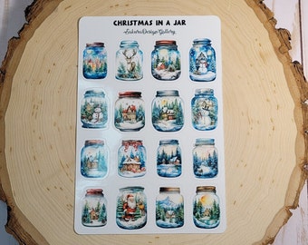 Christmas in a Jar Sticker Sheet, Winter Themed Stickers, Planner Accessories, Journal Decor, Scrapbooking Supplies