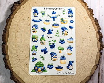 Blueberry Gnomes Sticker Sheet, Gnome Stickers, Berries, Cute Blue Gnomes, Journal Stickers, Scrapbook Stickers, Planner Stickers