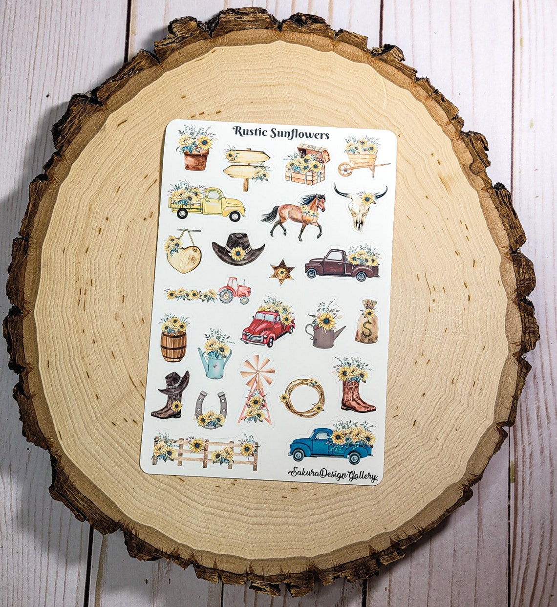 Sticker Drawings Rustic Rustic Sunflower Sticker Sheet, Country Sunflower Stickers, Cowgirl ...