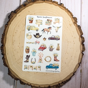 Rustic Sunflower Sticker Sheet, Country Sunflower Stickers, Cowgirl Stickers, Western Journal Stickers, Scrapbook Stickers, Planner Stickers