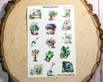 Spring Garden Sticker Sheet, Plants and Flower Stickers, Gardener Gift, Journal Stickers, Scrapbook Stickers, Planner Stickers