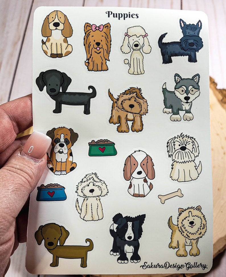 Puppy Sticker Sheet, Cute Animal Stickers, Dog Lovers, Journal Stickers ...