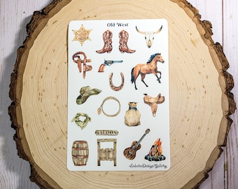 Old West Sticker Sheet, Country Stickers, Cowboy Cowgirl Stickers, Western Journal Stickers, Scrapbook Stickers, Planner Stickers