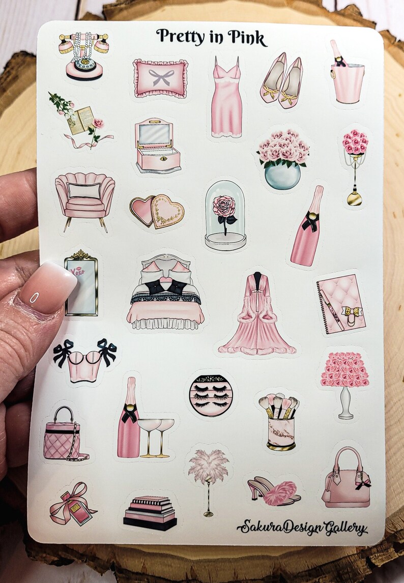 Pretty in Pink Sticker Sheet, French Style Stickers, Fashion Stickers ...