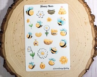 Honey Bees Sticker Sheet, Bee Stickers, Honeybees Sticker Set, Scrapbook Stickers, Planner Stickers