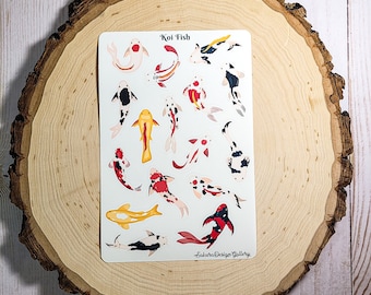 Koi Fish Sticker Sheet, Japanese Koi Fish Stickers, Journal Stickers, Scrapbook Stickers, Planner Stickers
