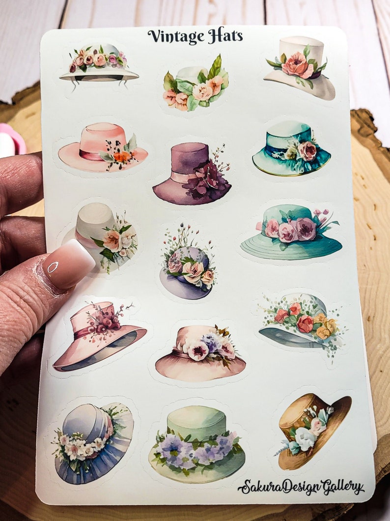 Vintage Hats Sticker Sheet, Floral Hat Stickers, Ladies Accessories ...