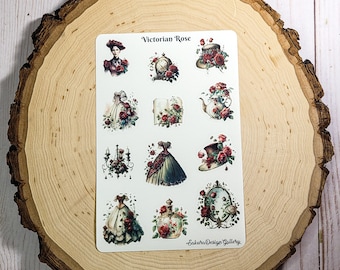 Victorian Rose Sticker Sheet, Floral Stickers, Journal Stickers, Scrapbook Stickers, Planner Stickers