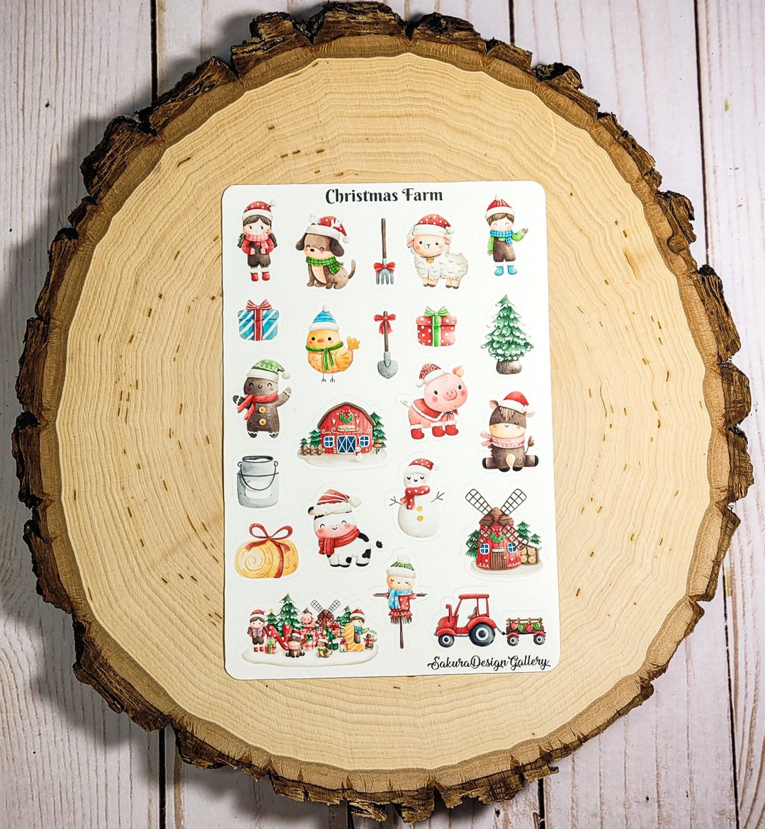 Christmas Farm Sticker Sheet, Farm Animals Christmas Stickers ...