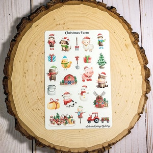 Christmas Farm Sticker Sheet, Farm Animals Christmas Stickers, Christmas Gift Stickers, Scrapbook Stickers, Planner Stickers
