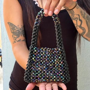 Iridescent Purple and Black Beaded Purse