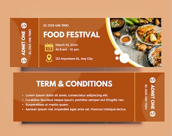 Orange Minimalist Food Festival Ticket, Simple Event Entry Pass, Foodie Event Pass, Admission Pass, Food Lover Gift, Culinary Event Access.