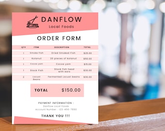 Editable Modern Business Order Form Template, Customizable Order Form, Printable Business Form, Modern Invoice Template,Custom Purchase Form