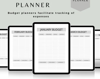 January to December Monthly Budget Planner for Income, Budget Organizer, Finance Tracker, Money Management Tool, Financial Planning Journal.