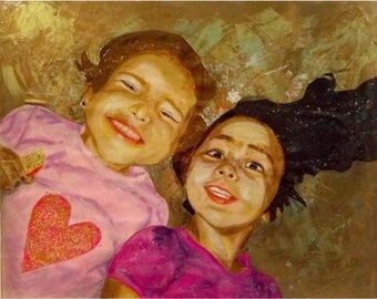 Original Mixed Media Collage Art, Acrylic and Resin on Canvas, Inner Child Friendship by Deborah Marsh, Original Canvas Art