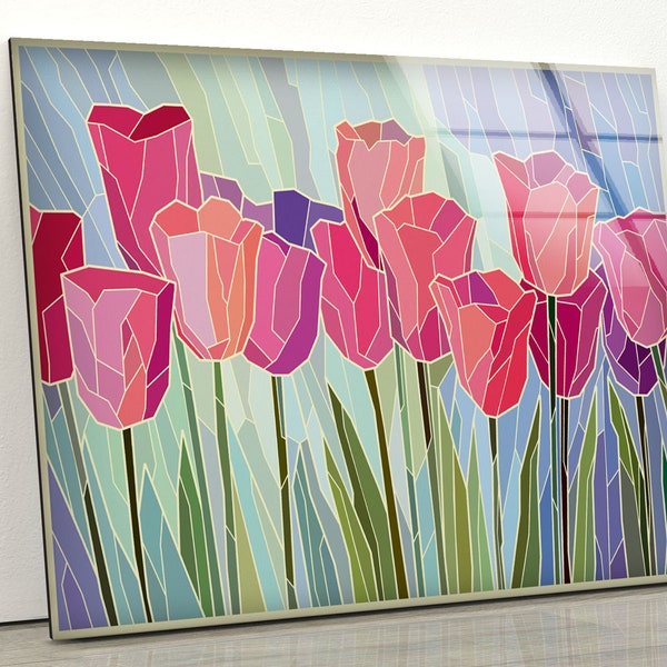 Tulip Glass Wall Art Etsy